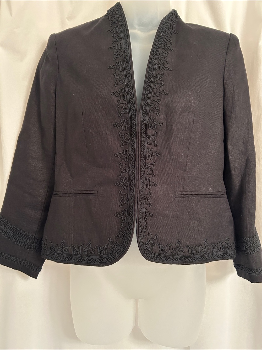 Ralph Lauren Black Open-Front Embroidered Blazer